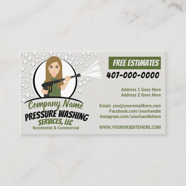 Pressure Power Washing & Cartoon Customisable Business Card (Front)