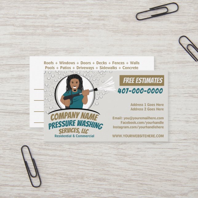 Pressure Power Washing & Cleaning Customisable Bus Business Card (Front/Back In Situ)
