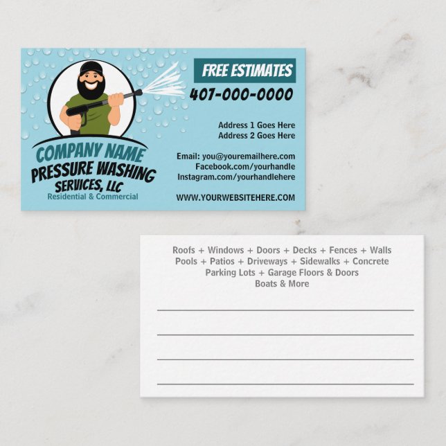 Pressure Power Washing & Cleaning Customisable Business Card (Front/Back)