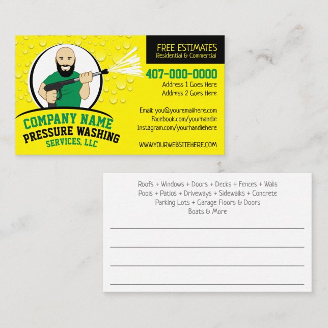 Pressure Power Washing & Cleaning Customisable Business Card (Front/Back)