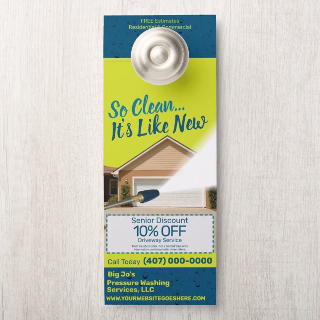 Pressure Power Washing Customisable Template Large Door Hanger (On Knob)