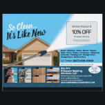 Pressure Power Washing Half Page  Flyer Template<br><div class="desc">Personalise and customise this eyecatching pressure washing (power washing) professional flyer template design to suit your business/company's needs. This pressure washing template displays images of before and after pressure washed surfaces. Add your logo for more effective branding. Customise the coupon offer on flyer to attract potential clients. Staple rubber-bands to...</div>