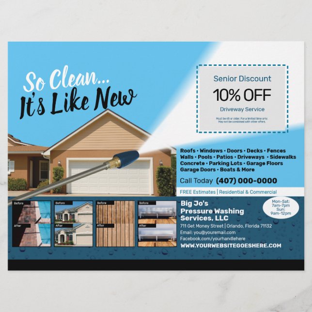 Pressure Power Washing Half Page  Flyer Template (Front)