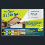 Pressure Power Washing Half Page  Flyer Template<br><div class="desc">Personalise and customise this eyecatching pressure washing (power washing) professional flyer template design to suit your business/company's needs. This pressure washing template displays images of before and after pressure washed surfaces. Add your logo for more effective branding. Customise the coupon offer on flyer to attract potential clients. Staple rubber-bands to...</div>