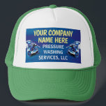Pressure Power Washing Template Trucker Hat<br><div class="desc">Customise this pressure washing (power washing)  trucker hat template design to suit your needs and business. This pressure washing template displays pressure washer and water beads background.</div>