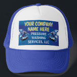 Pressure Power Washing Template Trucker Hat<br><div class="desc">Customise this pressure washing (power washing)  trucker hat template design to suit your needs and business. This pressure washing template displays pressure washer and water beads background.</div>