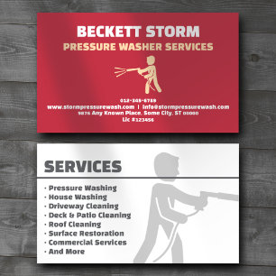 Pressure Washer Services Professional Red Business Card
