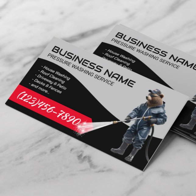 Pressure Washing Bear Power Washer House Cleaning Business Card (Creator Uploaded)