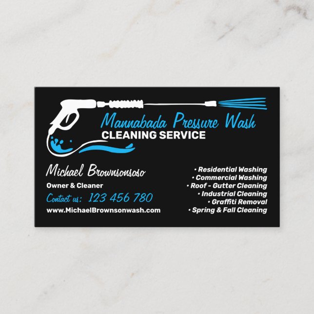 Pressure Washing Black Power Wash Cleaner CLEANING Business Card (Front)