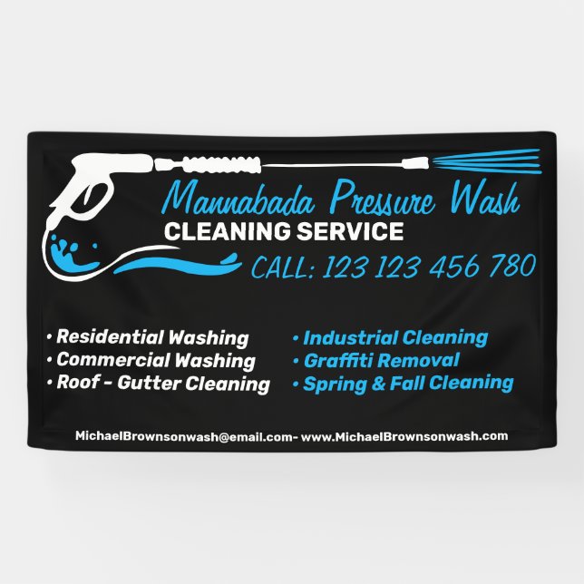 Pressure Washing Black Power Wash Cleaner Shop Banner (Horizontal)