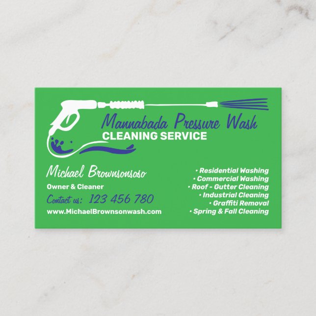 Pressure Washing Black Power Wash navy green Business Card (Front)