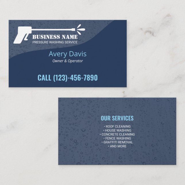 Pressure Washing Blue Power Wash House Cleaning Business Card (Front/Back)