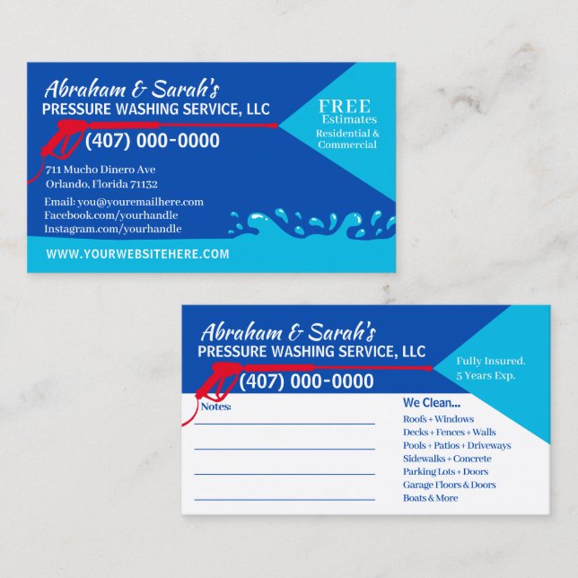Pressure Washing & Cleaning Business Card Template (Front/Back)