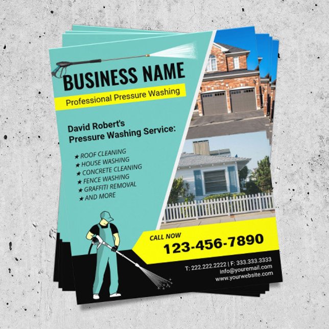 Pressure Washing House Cleaning Power Wash Teal Flyer (Creator Uploaded)