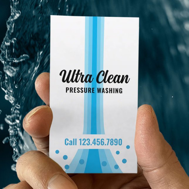Pressure Washing Minimalist Blue Stripes Cleaning Business Card (Creator Uploaded)