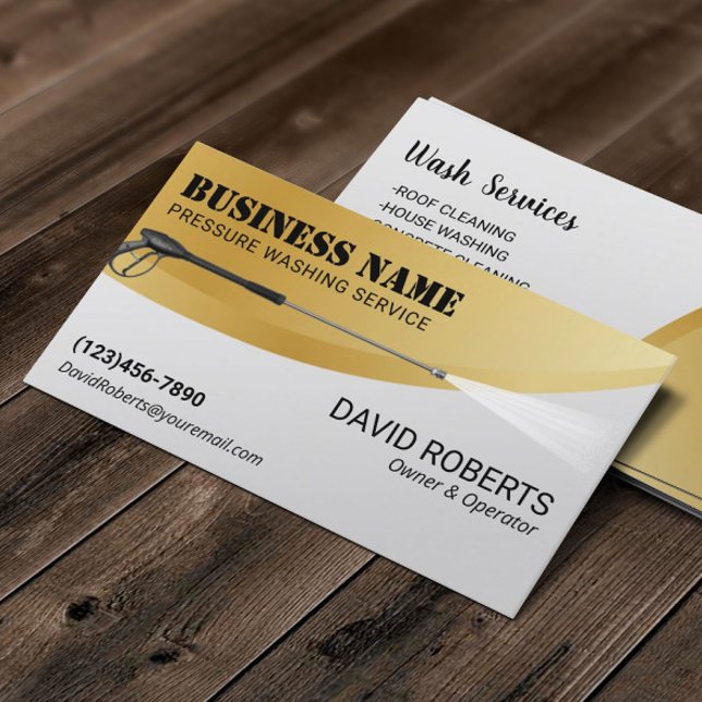 Pressure Washing Modern Gold Power Wash Cleaning Business Card (Creator Uploaded)