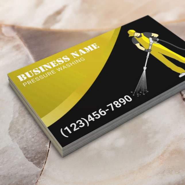 Pressure Washing Modern Yellow Power Cleaning Business Card (Creator Uploaded)