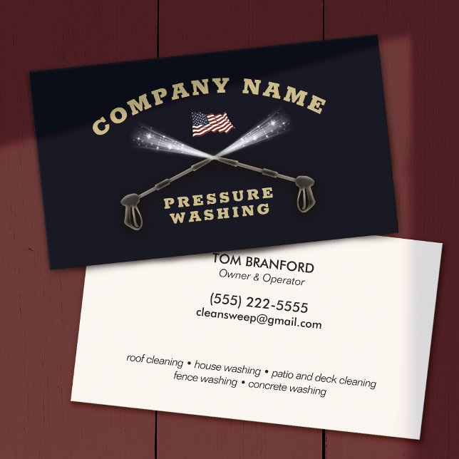 Pressure Washing Patriotic Power Washing Business Card (Creator Uploaded)