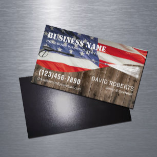 Pressure Washing Power Cleaning Patriotic Wood Magnetic Business Card