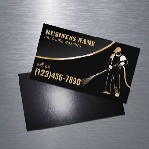 Pressure Washing Power Wash Black & Gold Cleaning Magnetic Business Card