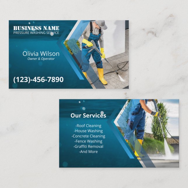 Pressure Washing Power Wash Blue Sea Cleaning Business Card (Front/Back)