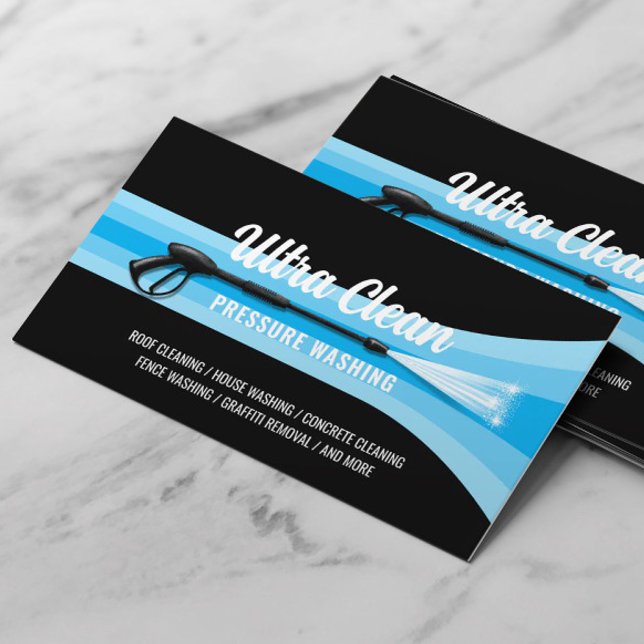Pressure Washing Power Wash Blue Stripes Cleaning Business Card (Creator Uploaded)