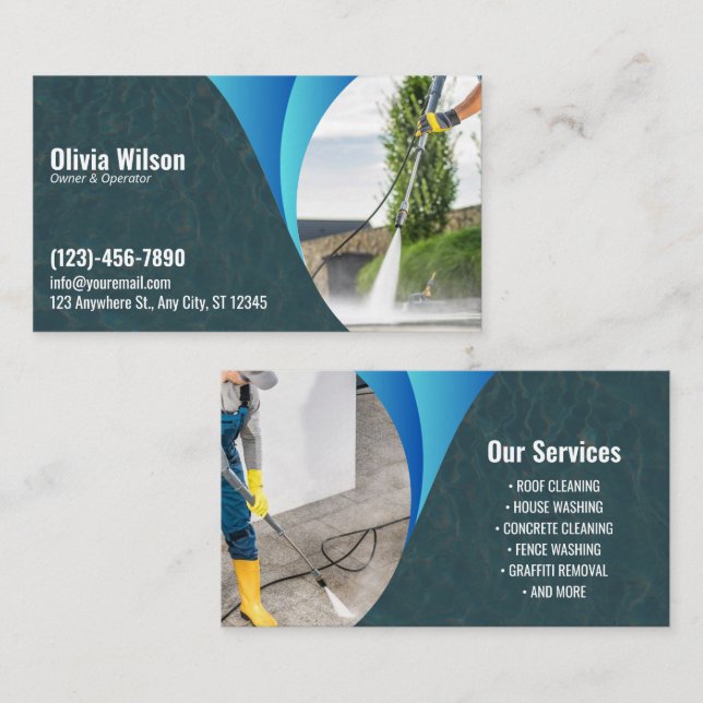 Pressure Washing Power Wash Blue Water Texture Business Card (Front/Back)