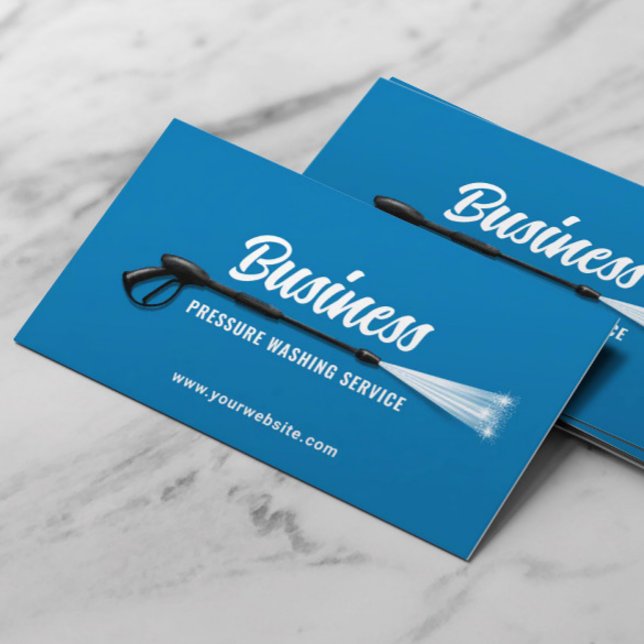 Pressure Washing Power Wash Minimal Blue Cleaning Business Card (Creator Uploaded)