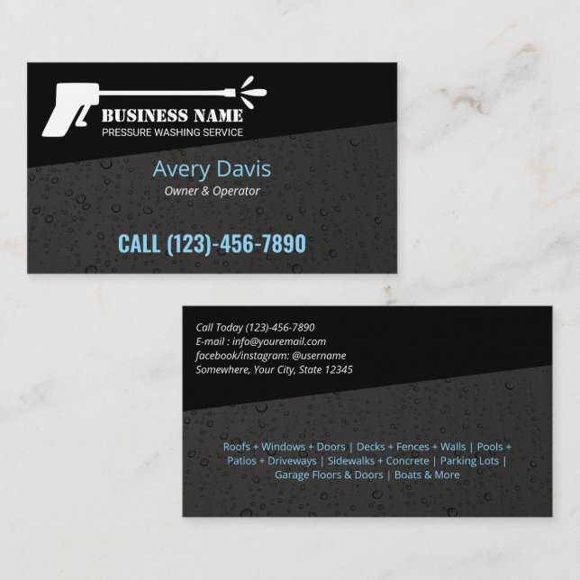 Pressure Washing Power Wash Modern Black Business Card (Front/Back)