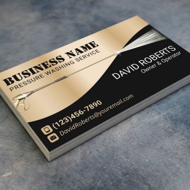 Pressure Washing Power Wash Modern Gold Cleaning Business Card (Creator Uploaded)