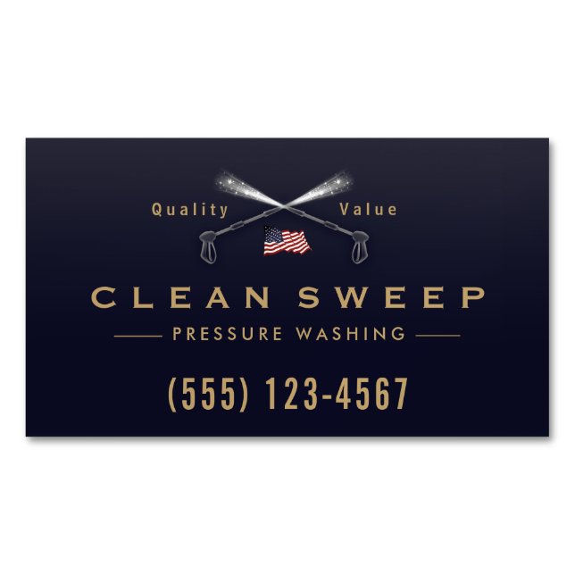 Pressure Washing  Power Wash Patriotic Company Magnetic Business Card (Front)