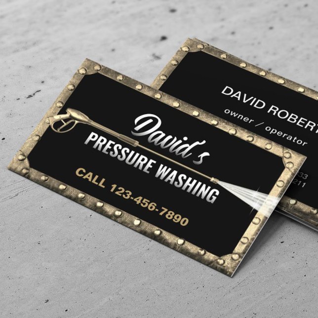 Pressure Washing Power Washer Metal Gold Framed Business Card (Creator Uploaded)
