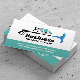 Pressure Washing Power Washer Teal House Cleaning Business Card