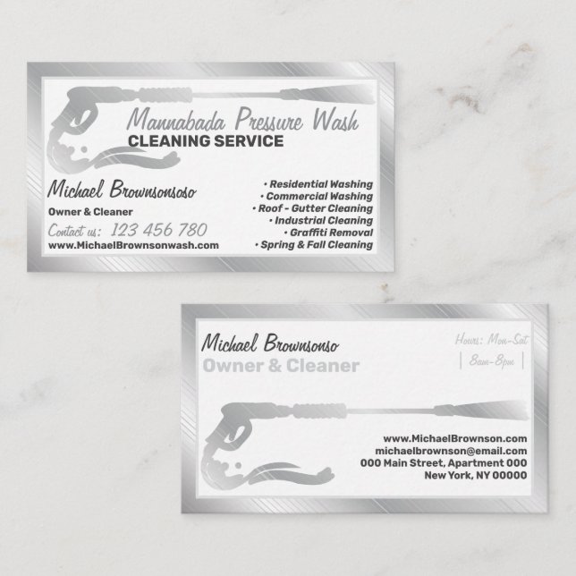 Pressure Washing Power Washing CLEANING Silver Business Card (Front/Back)
