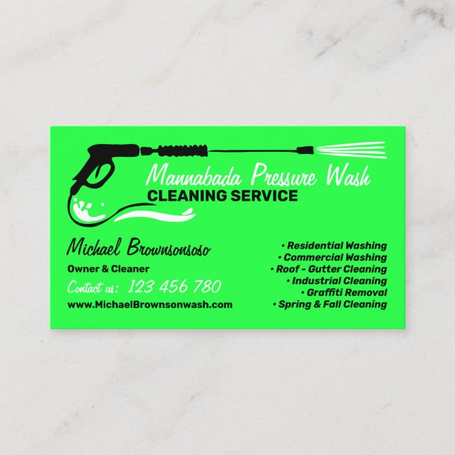 Pressure Washing Power Washing neon green Business Card (Front)