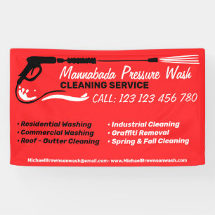 Pressure Washing red Power Wash Cleaner Shop Banner