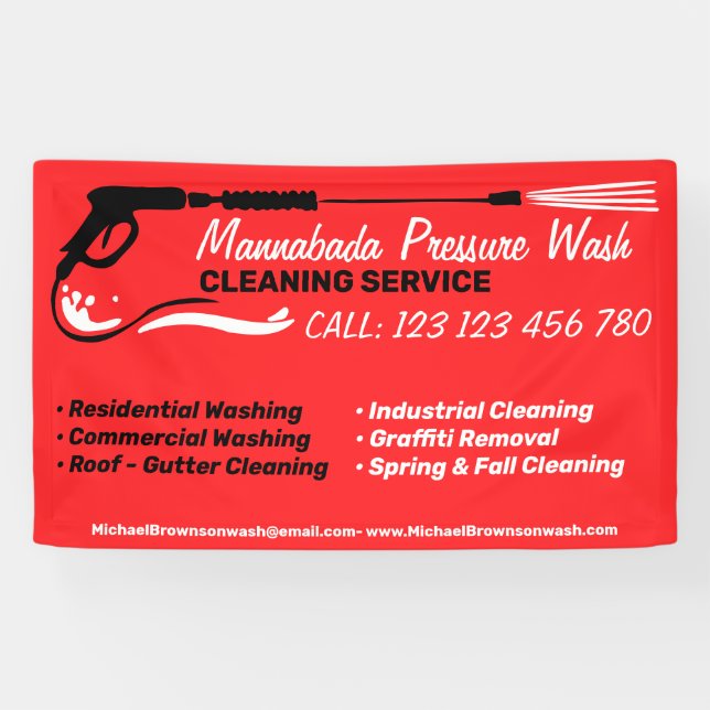 Pressure Washing red Power Wash Cleaner Shop Banner (Horizontal)