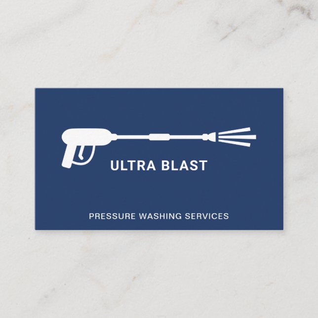 Pressure Washing Water Spray Gun Navy Business Card (Front)