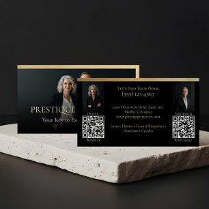 Prestige Luxury Dual Realtor Law Firm Gold & Black Business Card