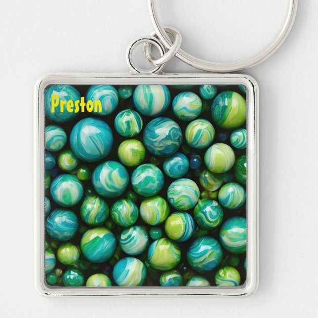 PRESTON ~ ATTRACTIVE ~ Green Marbles ~ Key Ring (Front)