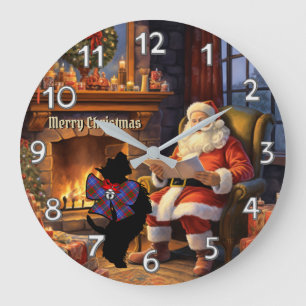Preston Scottie Dog/Santa Personalised Xmas Large Clock