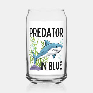 pretator in blue , shark, cartoon style can glass