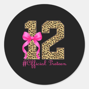 Preteen 12th Birthday Girl Coquette Bow Leopard Classic Round Sticker