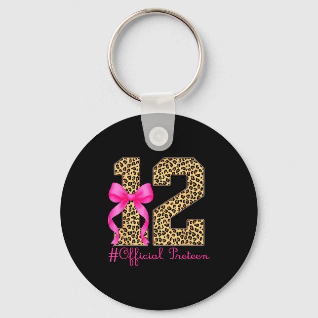 Preteen 12th Birthday Girl Coquette Bow Leopard  Key Ring (Front)