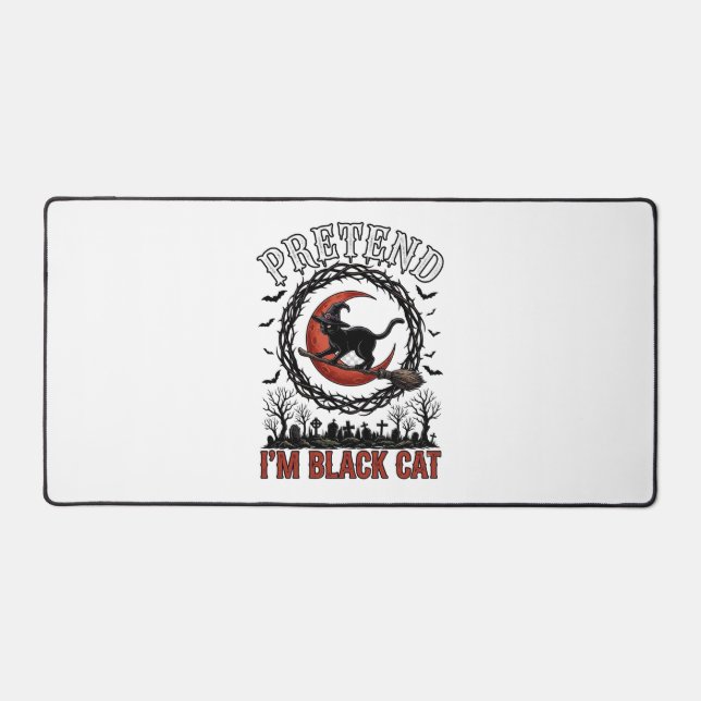Pretend Black Cat Halloween Witch Hat Red Moon_1 Desk Mat (Front)