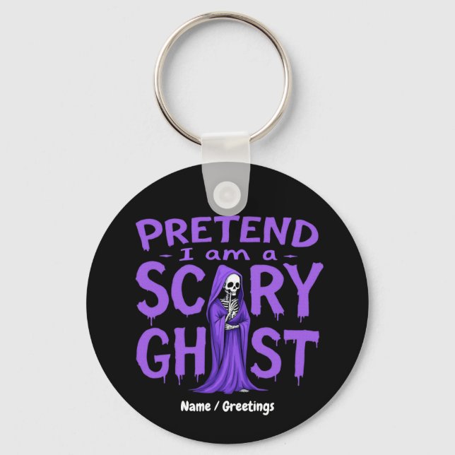  Pretend I Am A Scary Ghost Funny Purple Skeleton  Key Ring (Front)