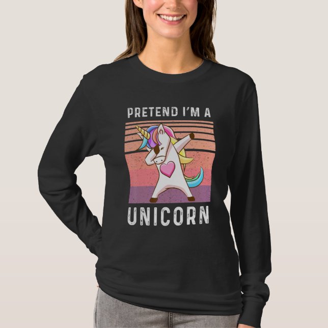 Pretend I’m A Unicorn Retro Halloween Dabbing Unic T-Shirt (Front)