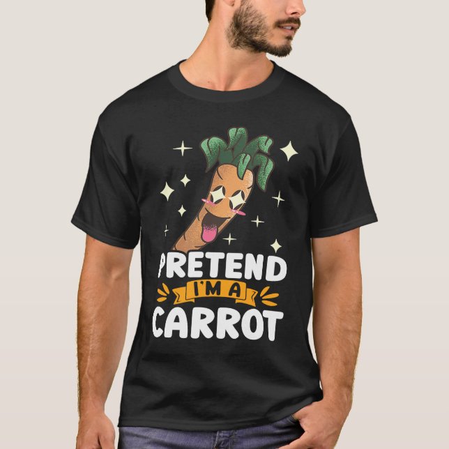 Pretend Im A Carrot Face Funny Vegan Vegetable Far T-Shirt (Front)