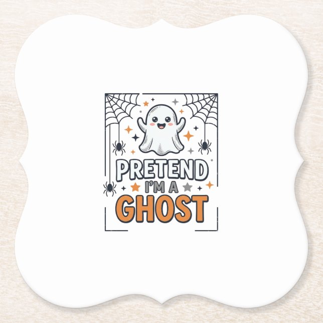 Pretend Im a Ghost Cute Halloween Paper Coaster (Front)