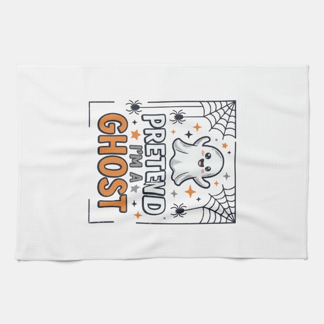 Pretend Im a Ghost Cute Halloween Tea Towel (Horizontal)